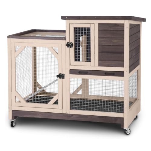 Rabbit Hutch Indoor 2 Story with 3 Doors (Beige & Dark Brown)