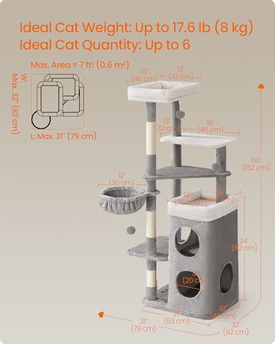 Cat Tree Indoor (L (21"L x 18"W x 60"H) / Dove Gray)