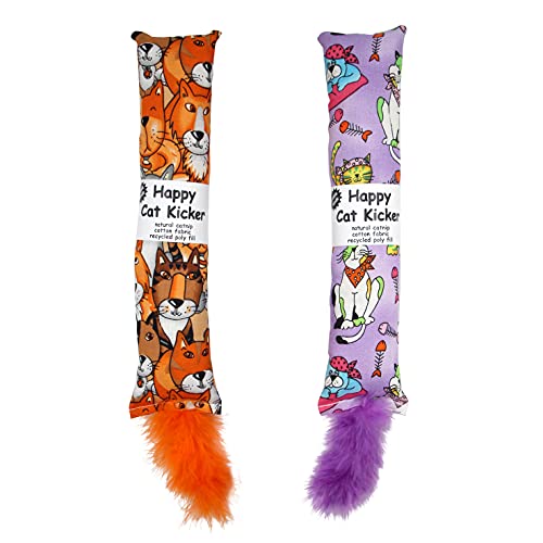2 Pack Natural Interactive Catnip Cat Kicker with Feathers