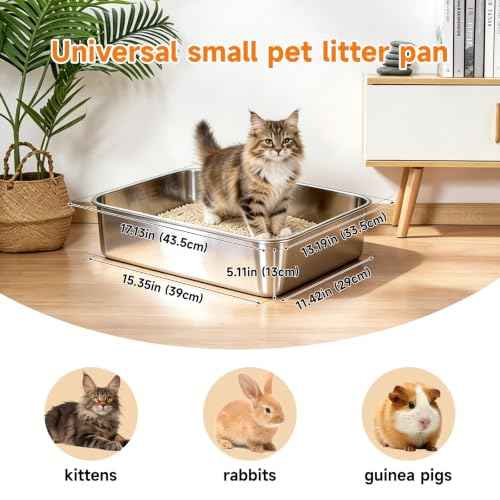 Stainless Steel Cat Litter Box Sturdy Metal Pan for Cats and Pets (17.32L''×13.38''W×5.11''H)