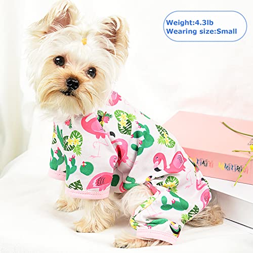 Dog Pajamas Pjs Summer Girl Dog Clothes for Small Dogs Girl (Tropical Flamingo / Small（3-5 lb))