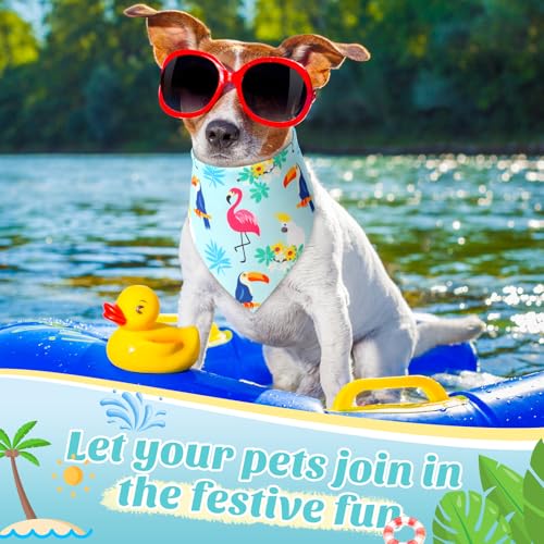 50 Pcs Hawaiian Dog Bandanas Bulk for Dogs Soft Bibs Adjustable Triangle Pet Bandana for Small Medium Large Costume (Hawaii Pattern / 25.6 x 17.7 x 17.7 Inch)