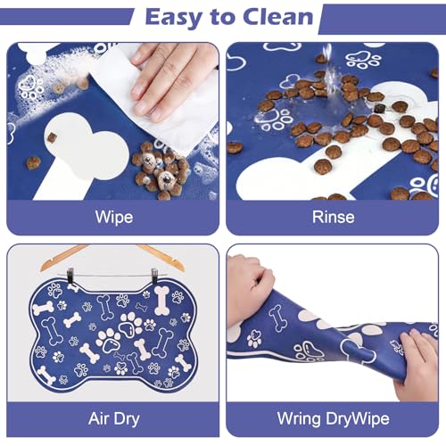 Dog Cat Mat for Food and Water (24"L x 16"W / Bone Shaped Blue2)