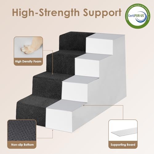 Dog Stairs for Bed 18" H (Black / Extra Wide 16.5" x 28" x 18")