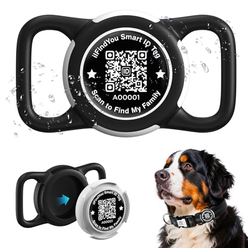 Waterproof AirTag Dog Collar Holder for Apple Tracker QR Code Case Black (Black-M)