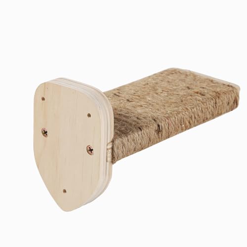 3-in-1 Cat Climbing Wall Steps with Hemp Rope, Shelves and Perches, Scratching Pads for Cats Playing and Climbing (Wood) (Wood)