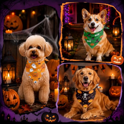 30 Pcs Halloween Dog Bandanas Bulk for Charm Grooming Medium Pet (Ghost Style)