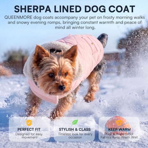 Waterproof Puffer Dog Jacket Small Warm Plush Lining Winter Coat (Small / Light Pink)