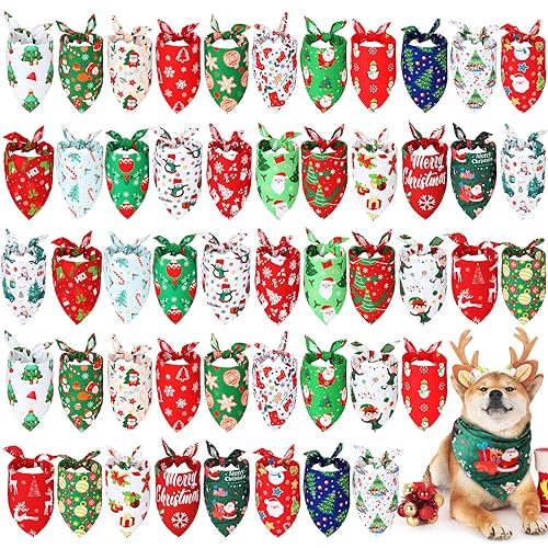 50 Pcs Christmas Dog Bandanas Bulk (Christmas / 25.6 x 17.7 x 17.7")