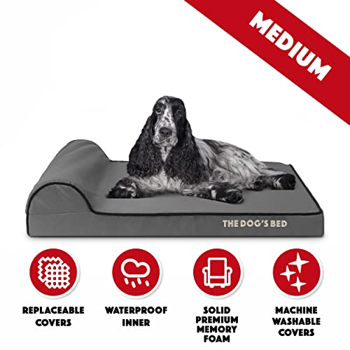 The Dog’s Bed Orthopedic Memory Foam Dog Bed with Headrest Medium 3 (Grey with Black Trim / M (34"L x 22"W x 3"Th))
