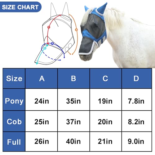 Horse Fly Mask with Ears & Long Nose (Royal Blue / Full)