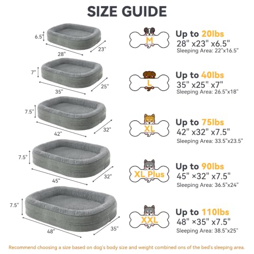 Orthopedic Dog Bed for Extra Large Dogs (Light Grey / 48"l X 35"w X 7.5"th)