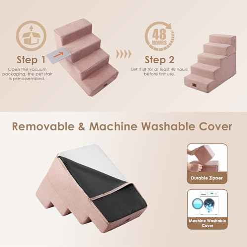 Dog Stairs for High Bed 25" H (Pink / Extra Wide 17.7" x 35" x 25")