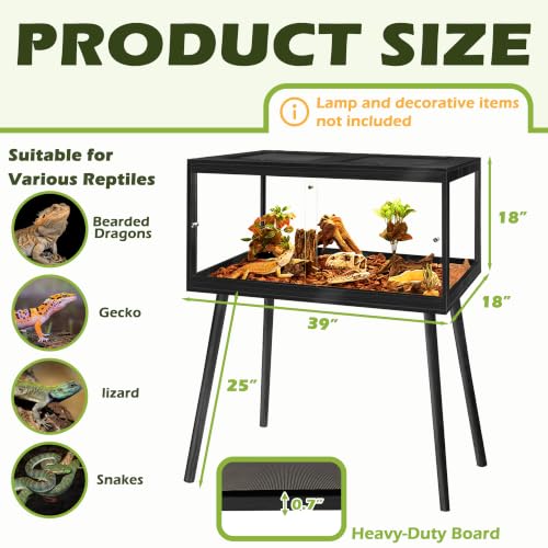 Bearded Dragon Tank with Legs (Black / 60Gallons, 39inch)