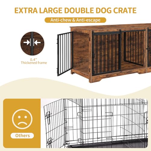 77.6" Double Dog Crate Furniture (Rustic Brown / 77.6"L x 23.6"W x 26.4"H)