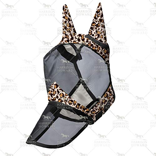 LumiVista Horse Fly Mask Long Nose with Ears UV Protection for Horse Leopard Print L Full Size (leopard print / Full (Large))