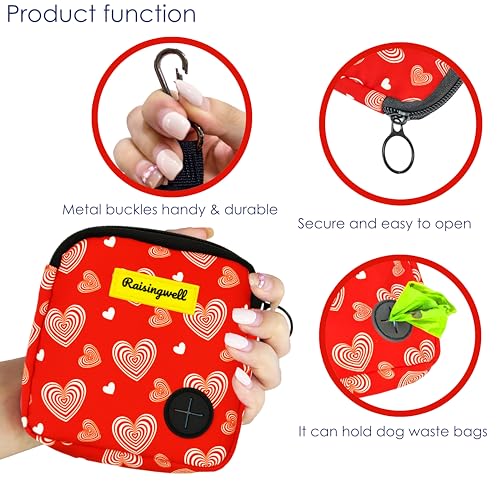 Dog Treat Pouch for Pet Walking and Training with Clicker Poop Bags Small Fanny Zipper Pack Holder for Puppy Snack Dispenser Kit for Leash and Outdoor Use (One Bag / b5.Valentine1)