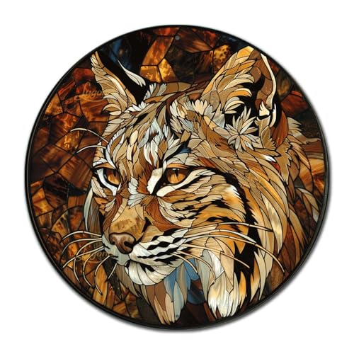 Metal Sign Tin Sign Circular Stained Glass Bobcat Signs for Garden for Patio 12×12 Inches (12×12 Inches / Bobcat-1)