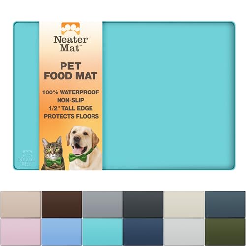 Neater Mat Pet Mats for Food and Water (16"L x 10"W / Aquamarine)