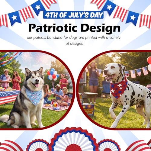 50 Pcs 4th of July Dog Bandanas Bulk for 1776 Patriotic 250th Anniversary Star Red White and Blue Independence Day Flag Scarf for Small Medium Large Outfit (Star / 31.5 x 21.7 x21.7 Inch)