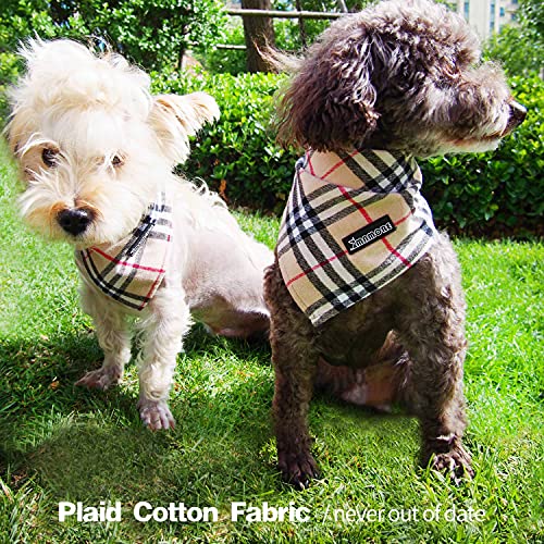 Adjustable Plaid Dog Bandanas (Dark Brown / Large)