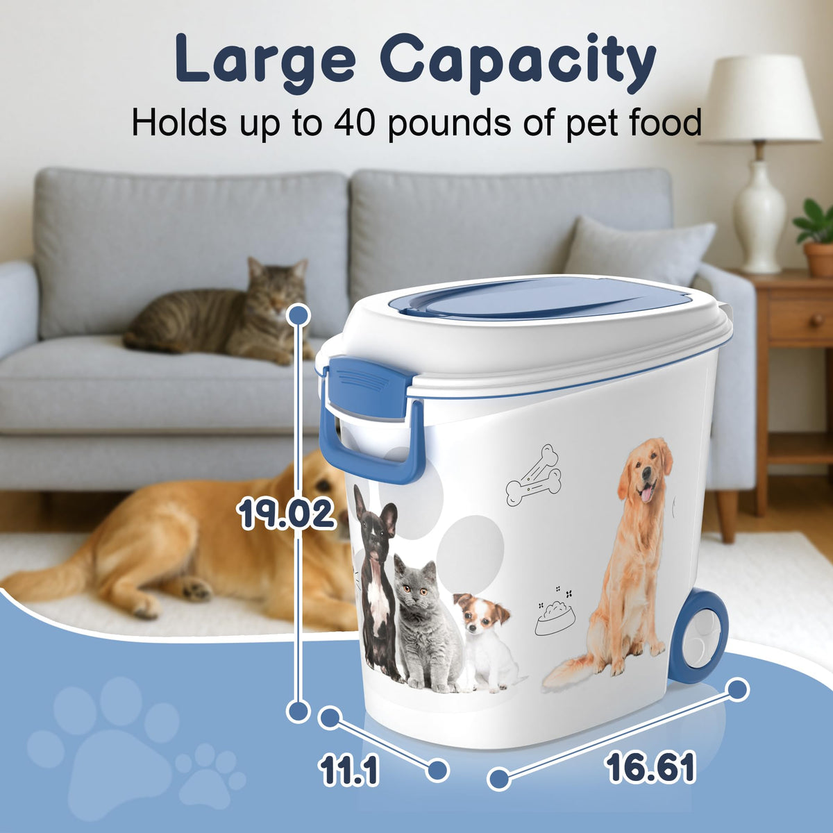 Pet Food Storage Container with Scoop & Slow Feeder Bowl