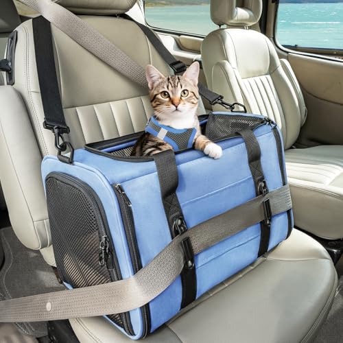 Cat Carrier Soft with Patented Safety Buckles (18.0"L x 11.0"W x 11.0"H / Blue)