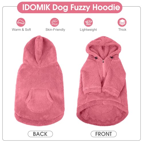 Fuzzy Dog Sweater with Adjustable Hood & Harness Hole (Medium / Pink)