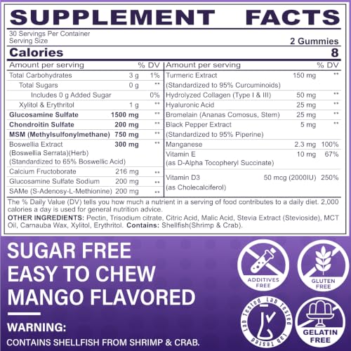 Glucosamine Chondroitin Gummies with MSM for Men & Women (60 Count (Pack of 2))