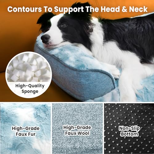 Calming Dog Bed for Couch with Tie (Tie-Dye Blue / 45"L x 37"W x 5"Th)
