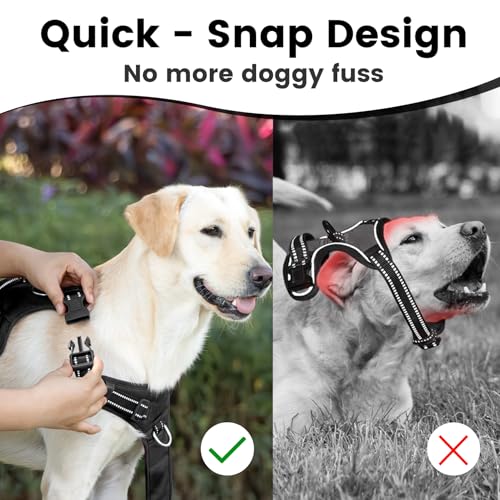 No Pull Dog Harness Front Clip Handle (Black / L(Neck:20.9-31.5",Chest:24.8-37.4"))