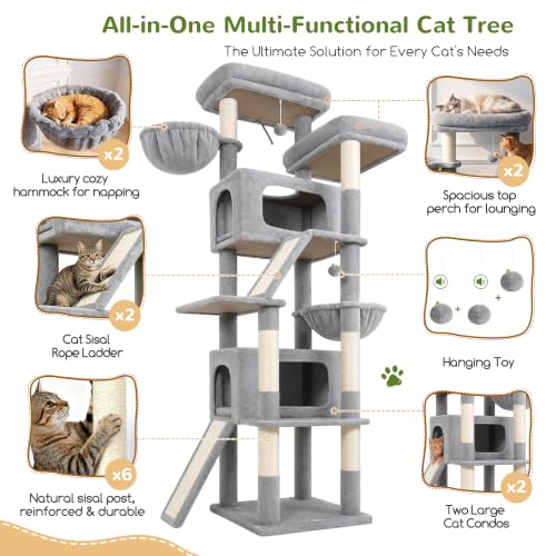 79in Heavy Duty Cat Tree for Large Cats (Light Grey / 79 inch)