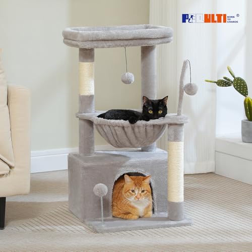 4-in-1 Cat Activity Tree for Kittens & Small Cats, 33in Grey Tower (Grey / L(15.8"L x 15.8"W x 33"H))