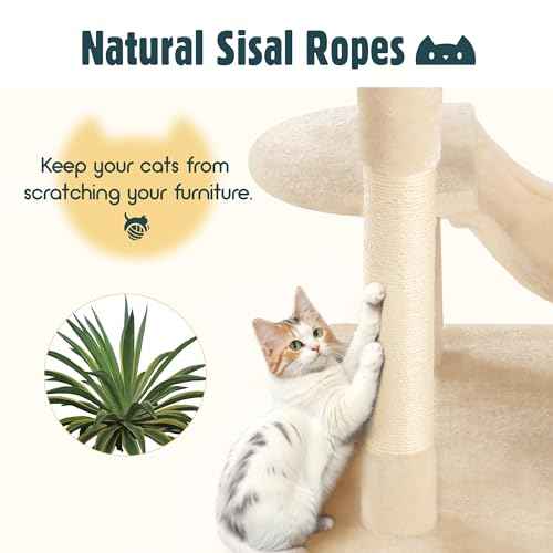 65in Multi Level Large Cat Tree Tower for Indoor Kitties (Beige)