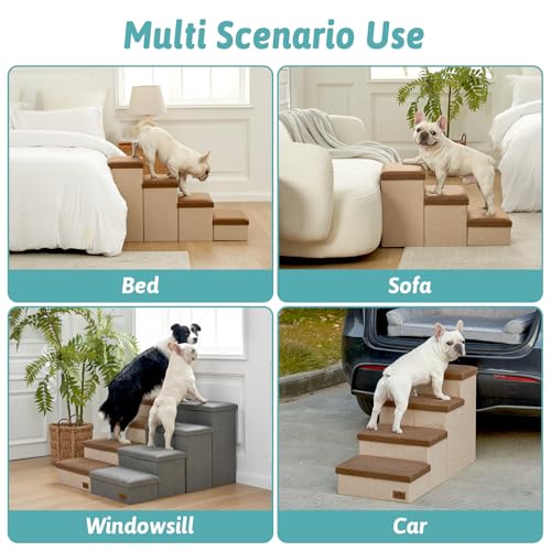 Dog Stairs with Storage (Brown / 28.5"L x 17"W x 16.7"H)