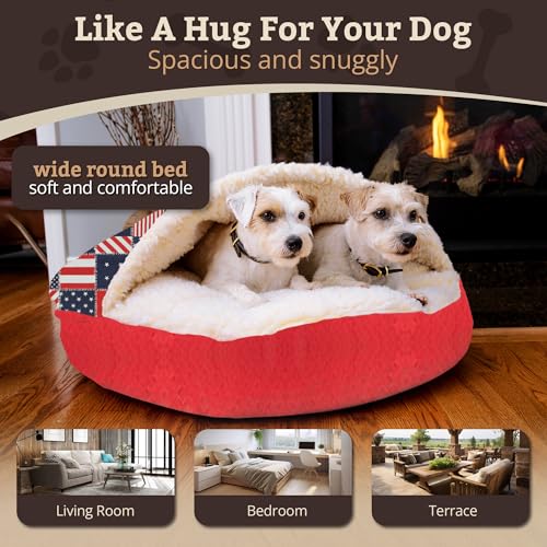 Cozy Cave Dog Bed (25.0"L x 25.0"W x 8.0"Th / Starpatch Red Diamond)
