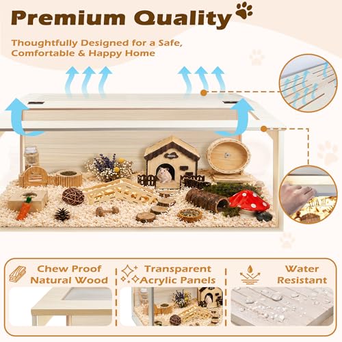 Hamster Cage with Chewproof Wood Top (Oak / 47"L x 18"W x 18"H)