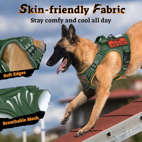 Tactical Dog Harness for Small Dogs (S(Chest:16.1"-31.5",Neck:15.4"-21.6",Back:7.1") / Green)