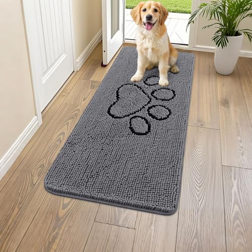 Dog Door Mat for Muddy Paws (47"X24" / Dark Grey and Black)