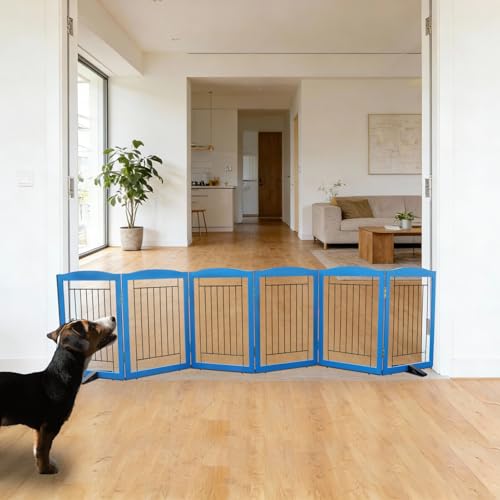 Freestanding Dog Fence Indoor (【6 Panels】120''w x 24''h / Blue)