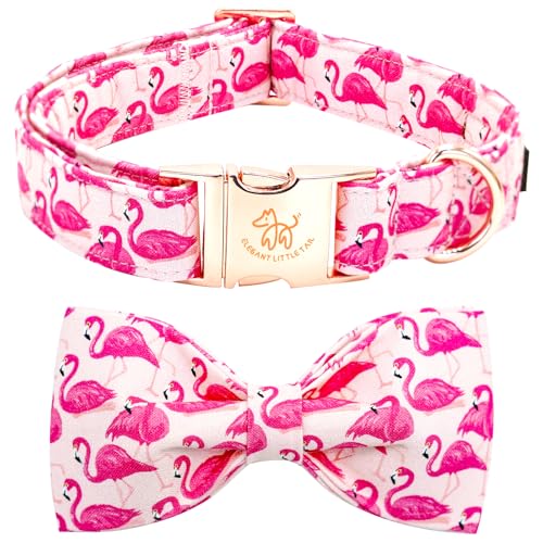 Dog Collar Pink Flamingos Dog Collar with Bow Girl Cotton Bowtie Spring Pet Collars Gift Adjustable Pet Collars for Small Dogs (Flamingo / Small (Pack of 1))