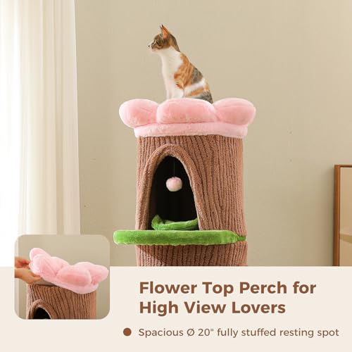 68.5" Forest Cat Tree Tower with 4 Condos & Flower Top Bed (Brown / 69" Forest Cat Tree)