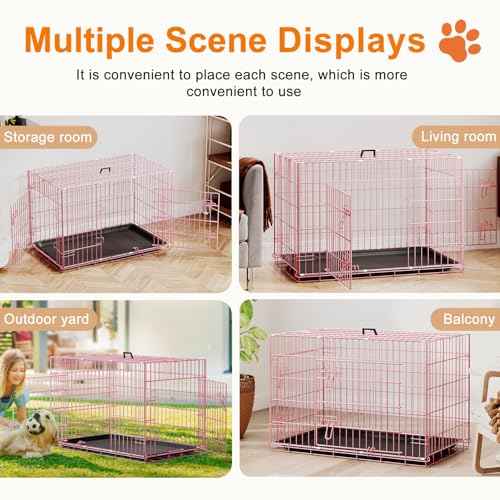 36" Foldable Metal Dog Crate (Pink)