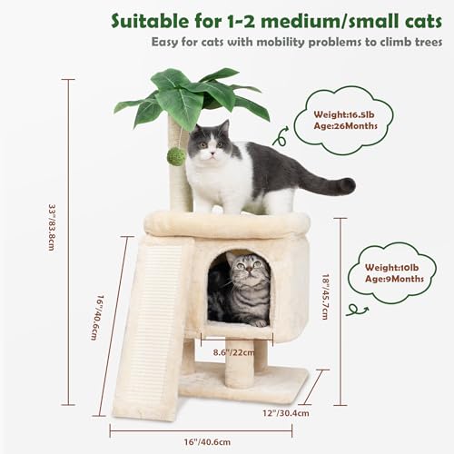 Palm Cat Tree Tower for Indoor Cats with Cozy Cat Condo (33 in Palm Cat Tree)