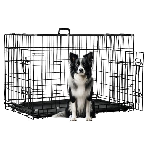 42" Foldable Metal Dog Crate (Dark Black)