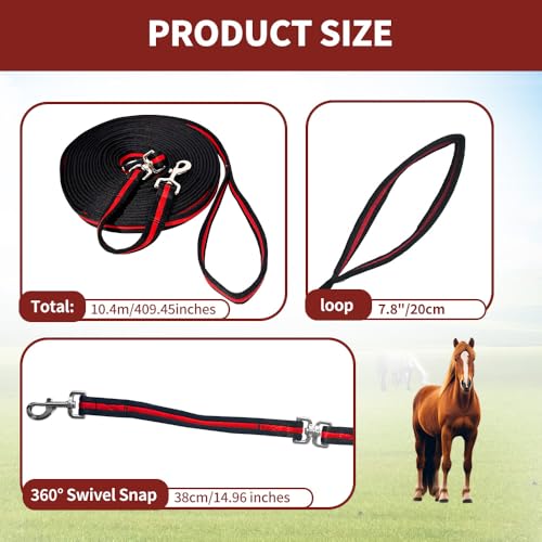 Lunge Line for Horse (Black&Red&Black) / 34ft/10m)