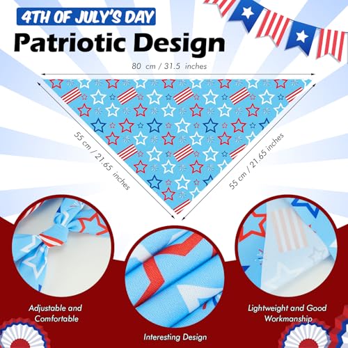 50 Pcs 4th of July Dog Bandanas Bulk for 1776 Patriotic 250th Anniversary Star Red White and Blue Independence Day Flag Scarf for Small Medium Large Outfit (Star / 31.5 x 21.7 x21.7 Inch)