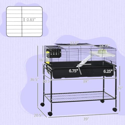 Two Story Small Animal Cage Shelf & Wheels 39" x 20.5" x 36.5" Black (39.0"L x 20.5"W x 36.5"H / Black)