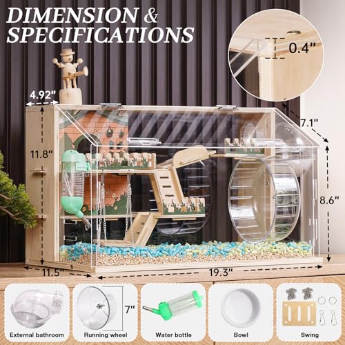 11 in 1 Wooden Hamster Cage with All Accessories (19.3"L x 11.5"W x 11.8"H)