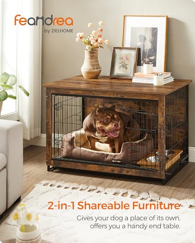 38.6" Dog Crate Furniture (Rustic Brown / 38.6"L x 25.6"W x 26.8"H)